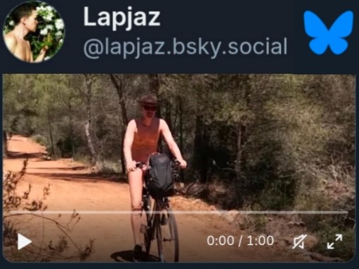 Blursky profile image of Lapjaz (ecosexual ecoporn ecoslut) riding a bicycle in the forest naked