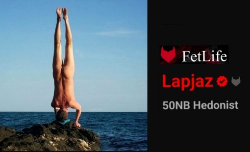 
Fetlife profile image of Lapjaz ecosexual ecoporn ecoslut, doing a naked headstand on an ocean cliff
